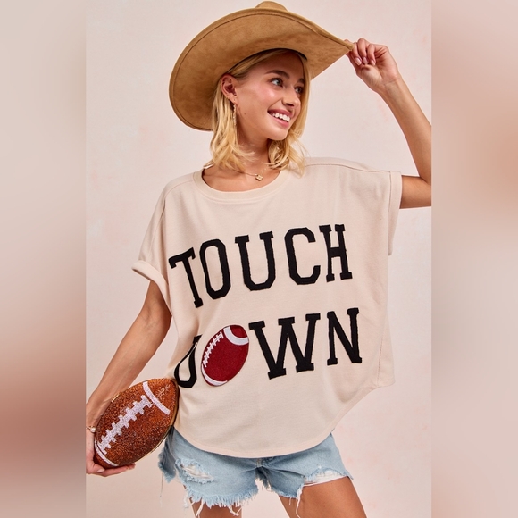 BiBi Tops - BiBi Game Day Touchdown Letter Patches Waffle Short Top
